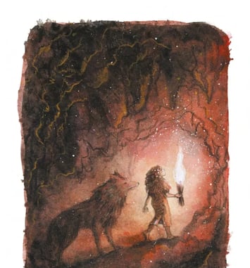 Exposition de dessins encadrés d'Anne Defréville pour le roman Le Loup de Nocaïna